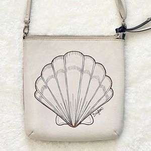 Brighton Crossbody Seashell Beach Mini Messenger Bag Cream Navy Leather